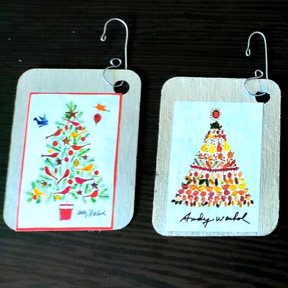 NEW Andy Warhol Handcrafted 4 Piece Ornament Set! ~Christmas Trees~ - Picture 3 of 8